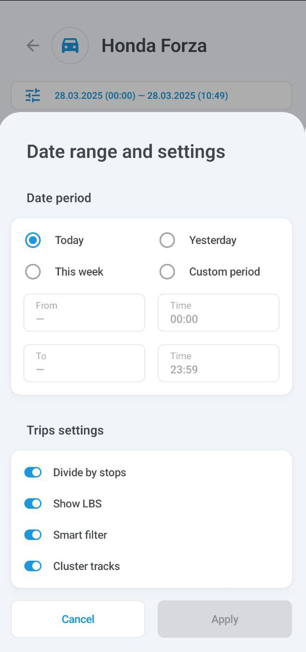 Date range and settings