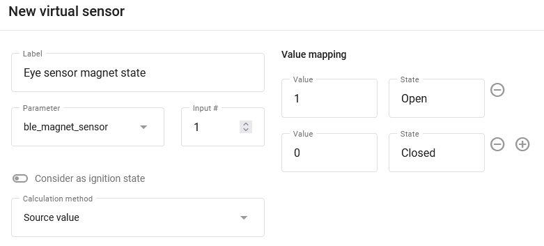 Example of setting the magnet state sensor with its values and name